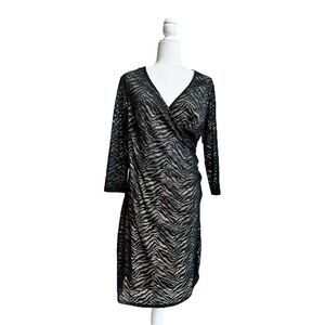 Laundry by Design Black Zebra Animal Print Mesh Overlay Womens Size L Stretch